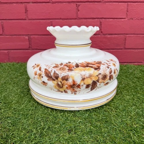 Vintage MCM Milk Glass Lamp Shade Large Floral Ruffled Top Cottagecore Brown