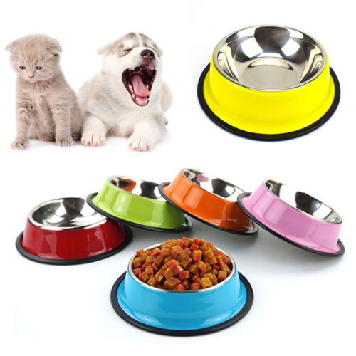 Dog Bowls Non Slip Stainless Steel Indoor Outdoor Puppy Dish Water Food Feedingต - Picture 1 of 18