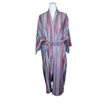Vintage 70s John Weitz Striped Tie Waist Robe Mens One Size Red Lightweight