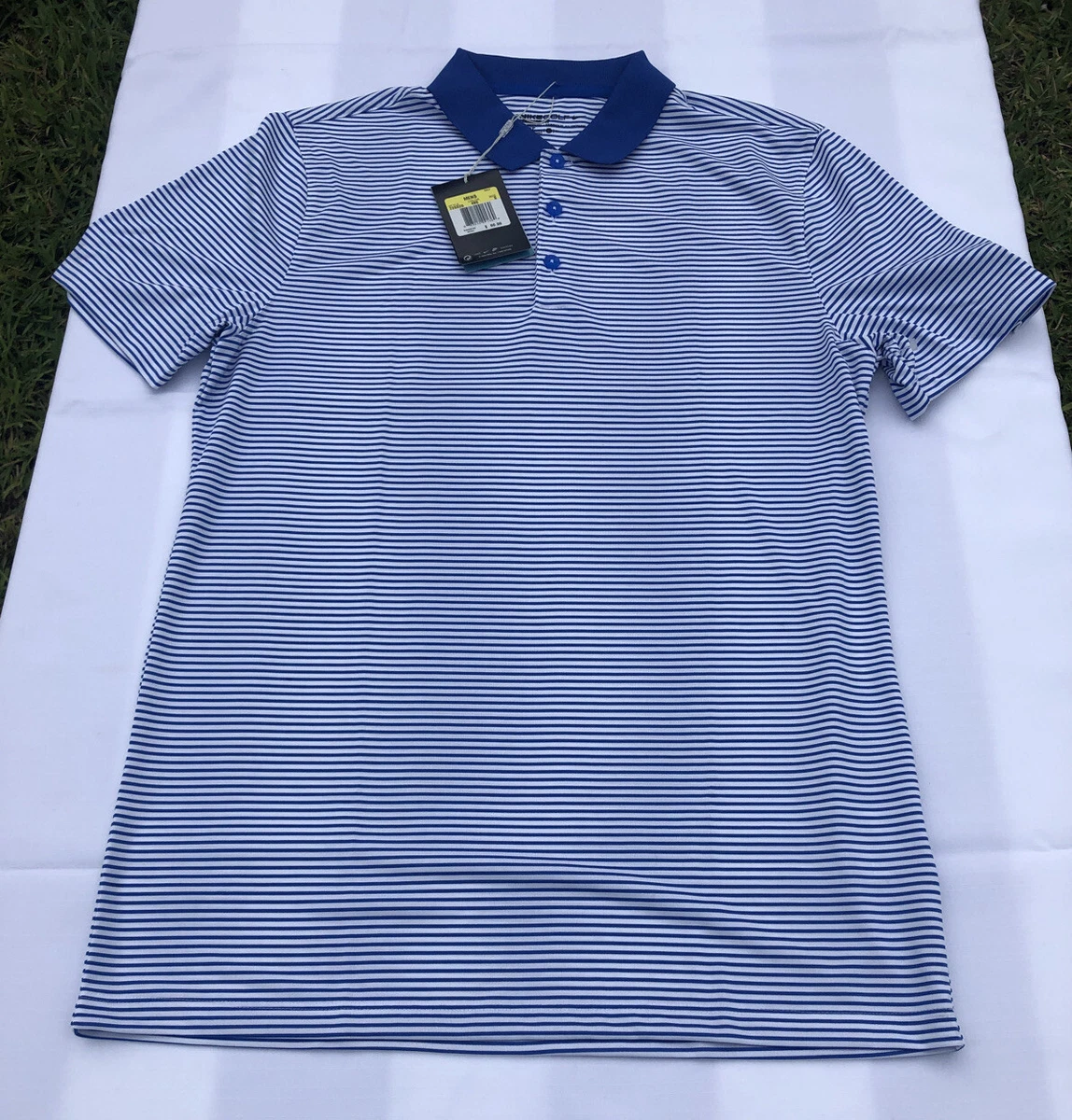 NIKE GOLF POLO SHIRT MENS SHORT SLEEVE DRIFIT BLUE WHITE 725520 Sz
