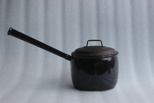 Black Vintage Iron Enamel Saucepan Pot "Judgeware" Home Decor Collectible