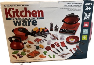  Kids Play Kitchen Accessories with Pots and Pans,Cutting Food Toy,Cookware 