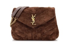 Saint Laurent  Loulou Shoulder Bag Matelasse Chevron Velvet Small Brown 
