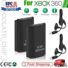 2 Battery Pack For Microsoft Xbox 360 Wireless Controller + USB Charging Cable 