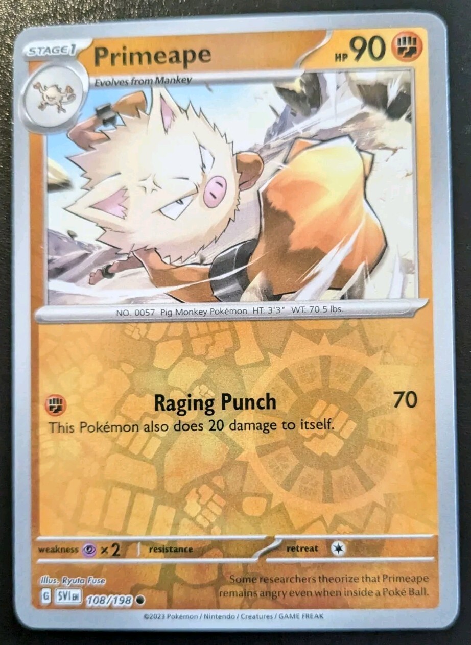 Primeape 108/198 Reverse Holo Common Scarlet & Violet Pokemon TCG