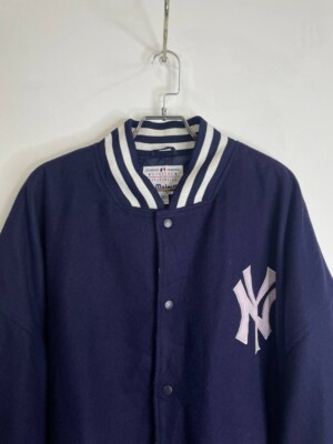 Vintage New York Yankees Majestic Wool Varsity Jacket Navy Blue