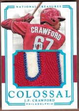 2017 NATIONAL TREASURES COLOSSAL MATERIALS JERSEY NUMBER J.P. CRAWFORD #06/10