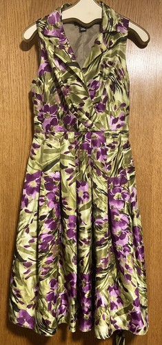 Jessica Howard Silky Purple Green Floral Sleeveless Collared Full Swing  Dress | eBay