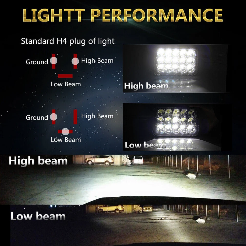 4pcs 4x6" LED Headlights Hi-Low Beam For Ford LTD Crown Victoria Mustang Granada Foto 3 de 4