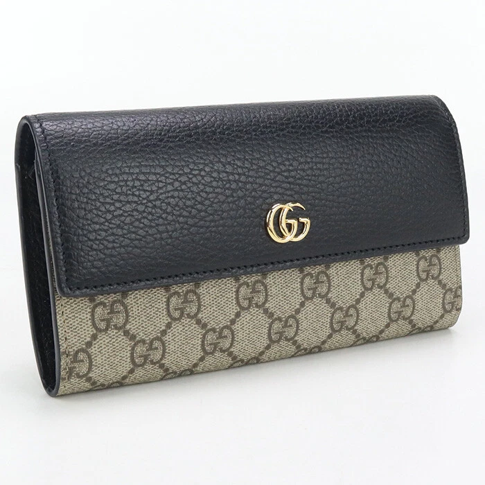 GUCCI GU90608 Portefeuille Bicolore Long Double Pli Porte monnaie GG Supreme Noir Femme