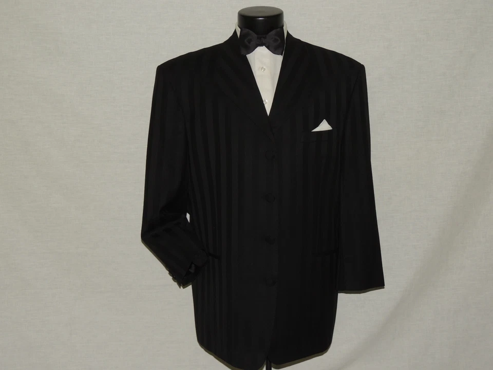 BESPOKE Black bold shadow stripe men's formal wedding tuxedo coat jacket 48 — 第 2/4 张图片