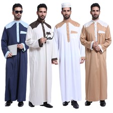 Men Dubai Clothing Muslim Thobe Abaya Robe Daffah Dishdasha Islamic Kaftan Dress