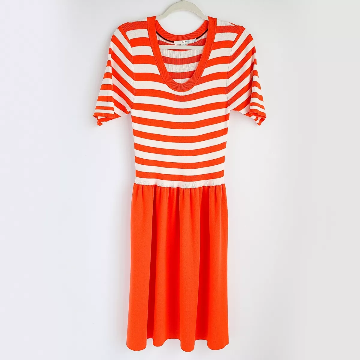 Vestido su ter a rayas Boden Mollie para mujer 16L manga corta naranja blanco
