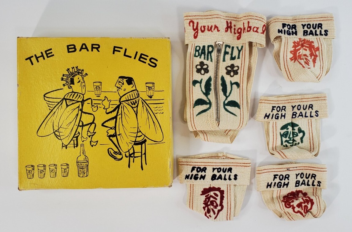 Vtg Bar Flies Barware Highball Glass Jockstrap FOR YOUR HIGH BALLS Gag