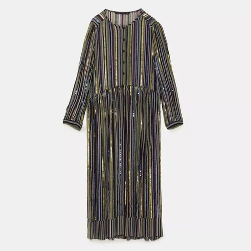 🌈 ZARA Sheer Rainbow Striped Sequin Midi Dress - Size M - Picture 2 of 15
