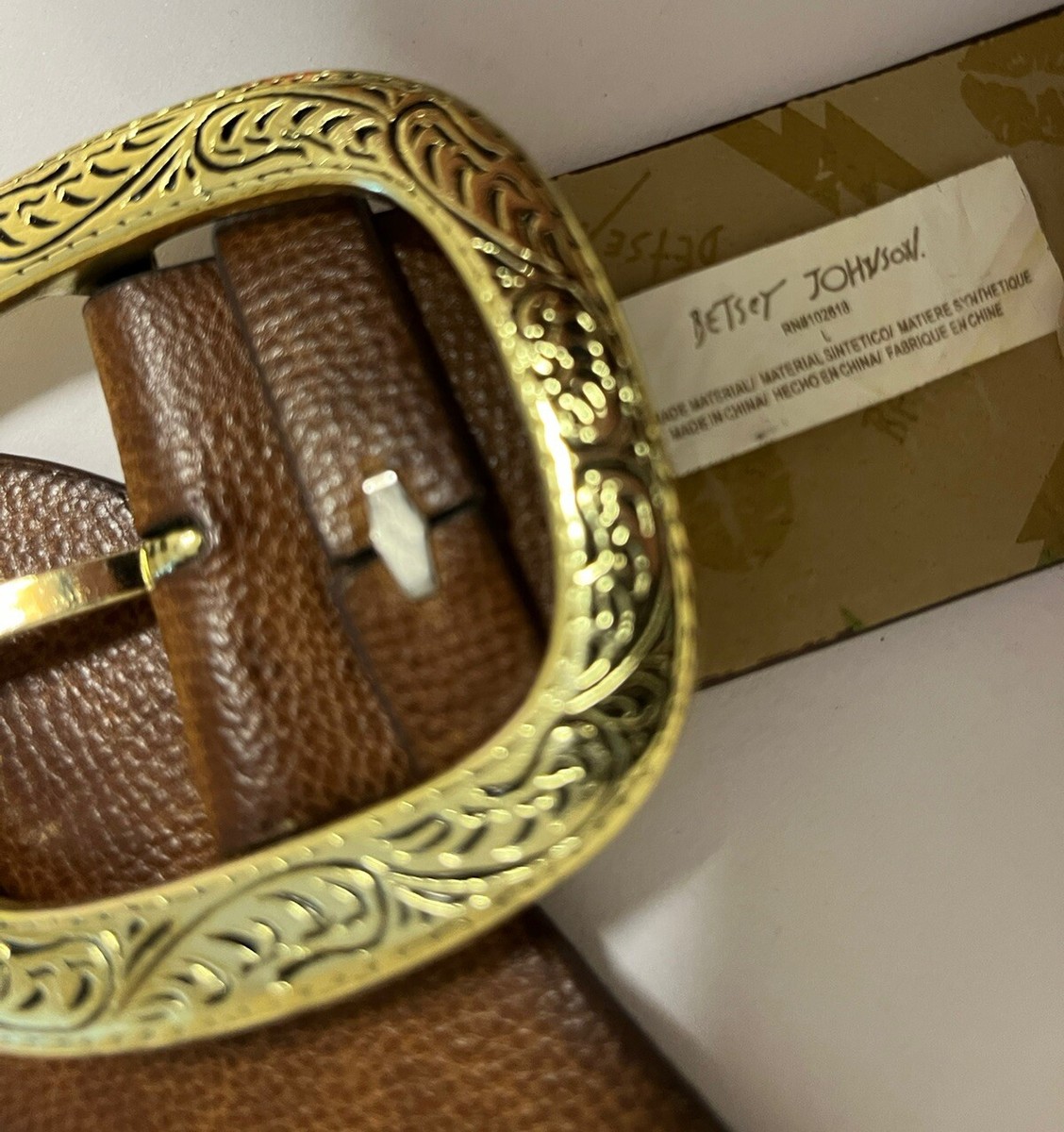 Betsey Johnson Belt Studded Size L Brass Buckle Brown  display picture 3