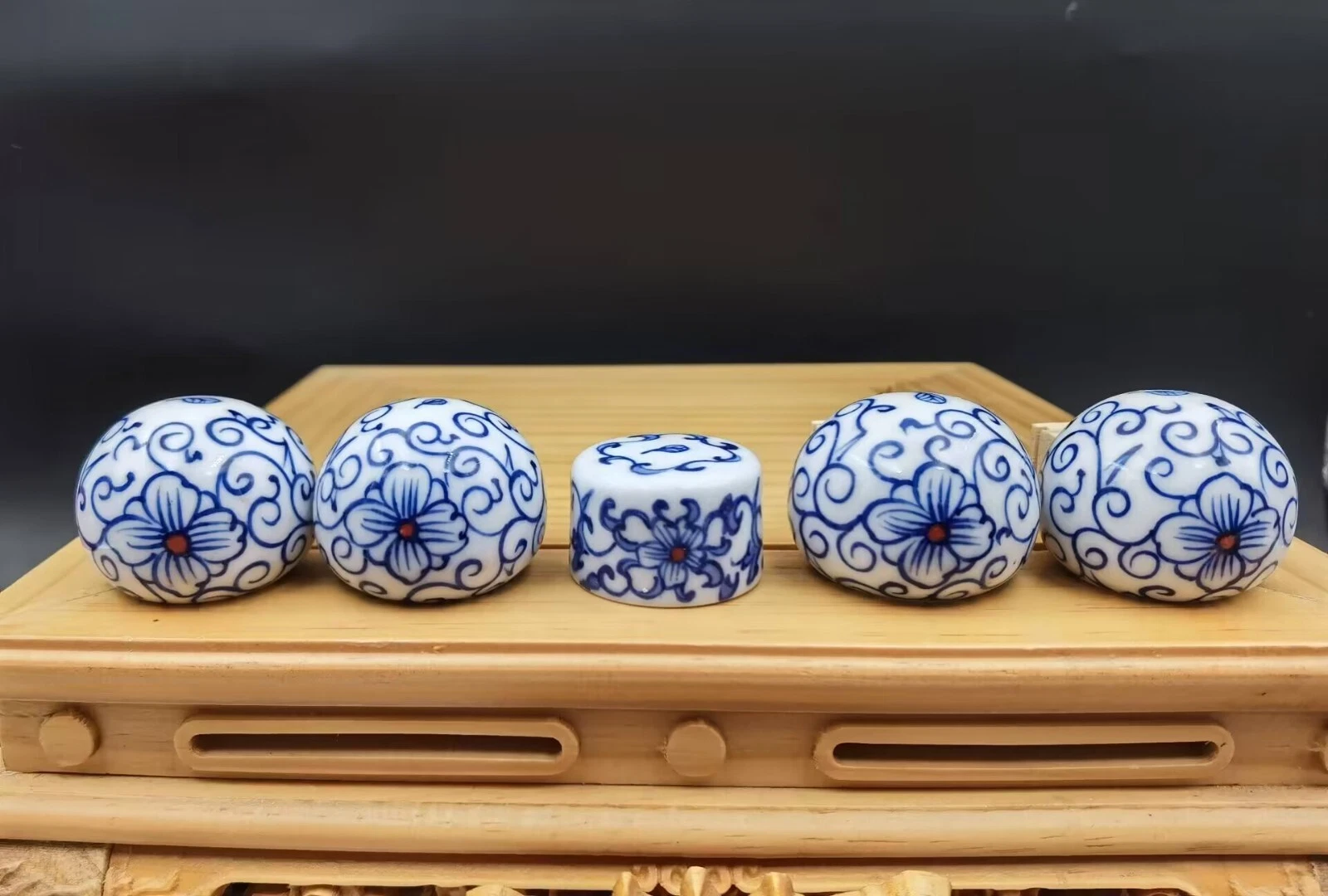 1set 5pcs Asian Bamboo Bird Cage Flower Vine Round Ceramics Cups 70301