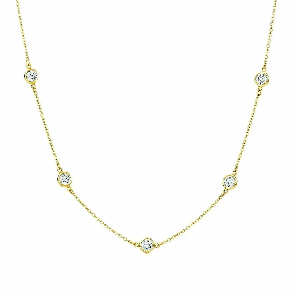 Certified Natural Diamond By The Yard Bezel Station Necklace 14k Yellow Gold - Image 2 of 4