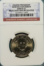 2008-D NGC MARTIN VAN BUREN BRILLITANT UNCIRCULATED PRESIDENTIAL DOLLAR #A3137