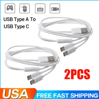 2 x Portable USB 2.0 Type A M To Dual Type C M Splitter Y Charg Data Cable White