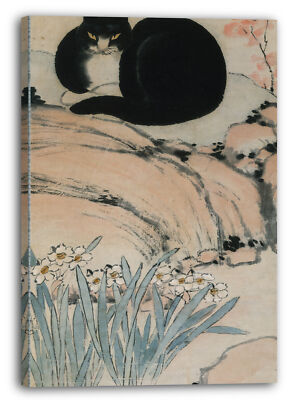 Kunstdruck Zhu Ling - Schwarze Katze und Narzisse