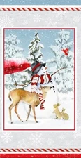 Henry Glass - Christmas Welcome Winter Snowman Quilting Fabric Panel with Deer 