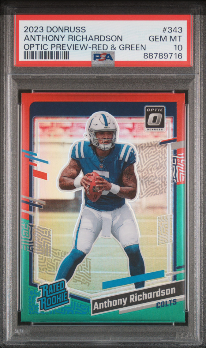 2023 PANINI DONRUSS 343 ANTHONY RICHARDSON OPTIC PREVIEW-RED & GREEN