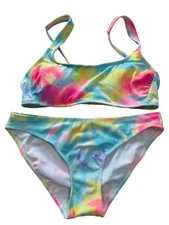 Xhilaration Women’s Medium 2 Piece Hipster Bralette Bikini Swim Set Pink Multi