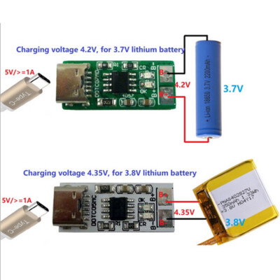 Type-C To 4.2V 4.35V Step-down Buck Li-Ion Charger Module for 18650 Battery 1A