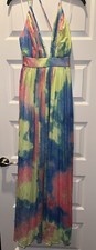FASHION NOVA BOHO TIE DYE CUT OUT BACKLESS RAYON MAXI DRESS SMALL Halter Long
