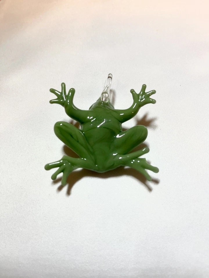 Vtg Glass Frog Figurine Ornament Art Green Decoration Handblown Glazed Vintage - Image 2 of 4