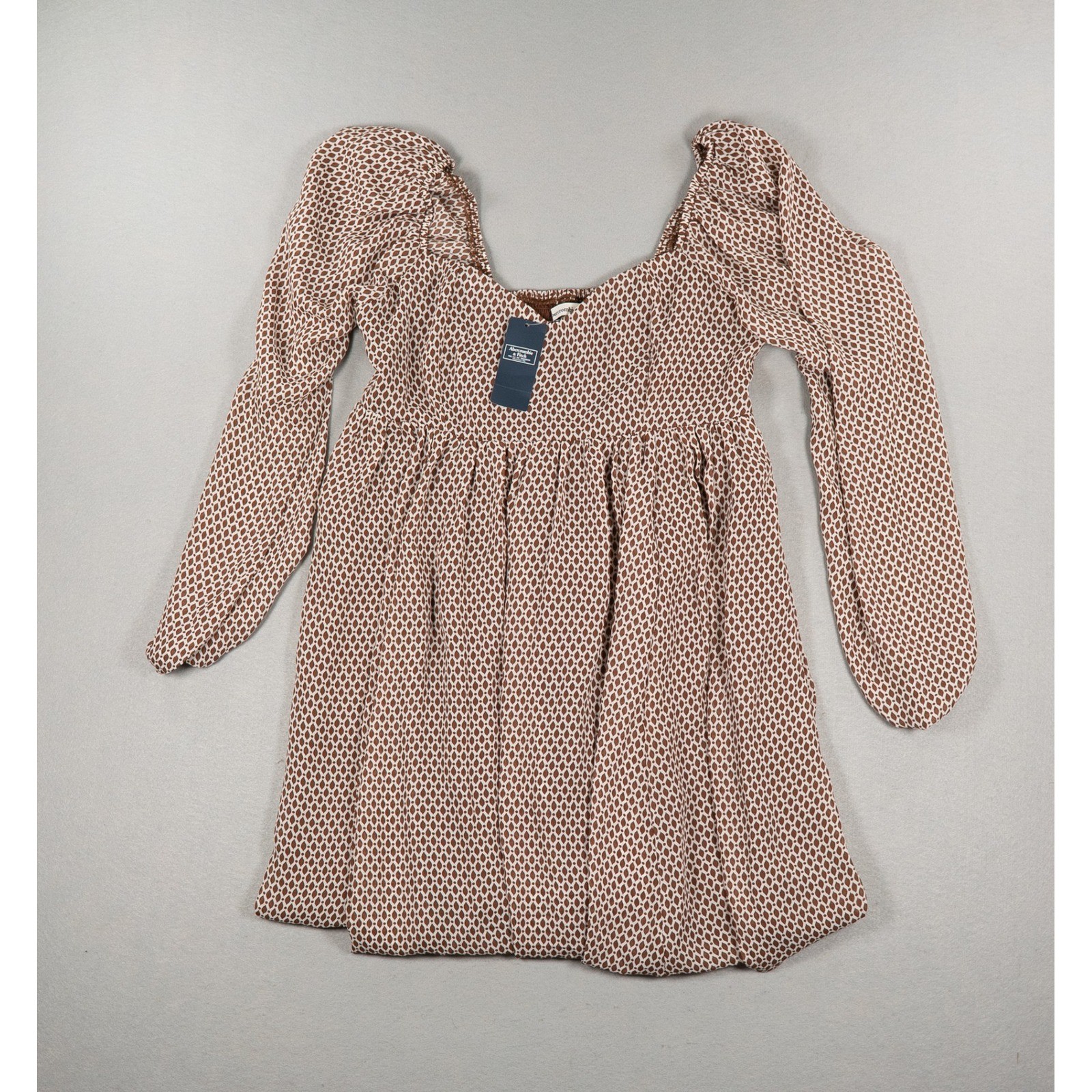 Abercrombie & Fitch Brown Geometric Diamond Smocked Mini Dress Medium NWT image 2