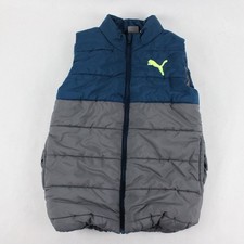 Puma Boys Puffer Vest Blue Gray Full Zip Sleeveless Youth S 7/8