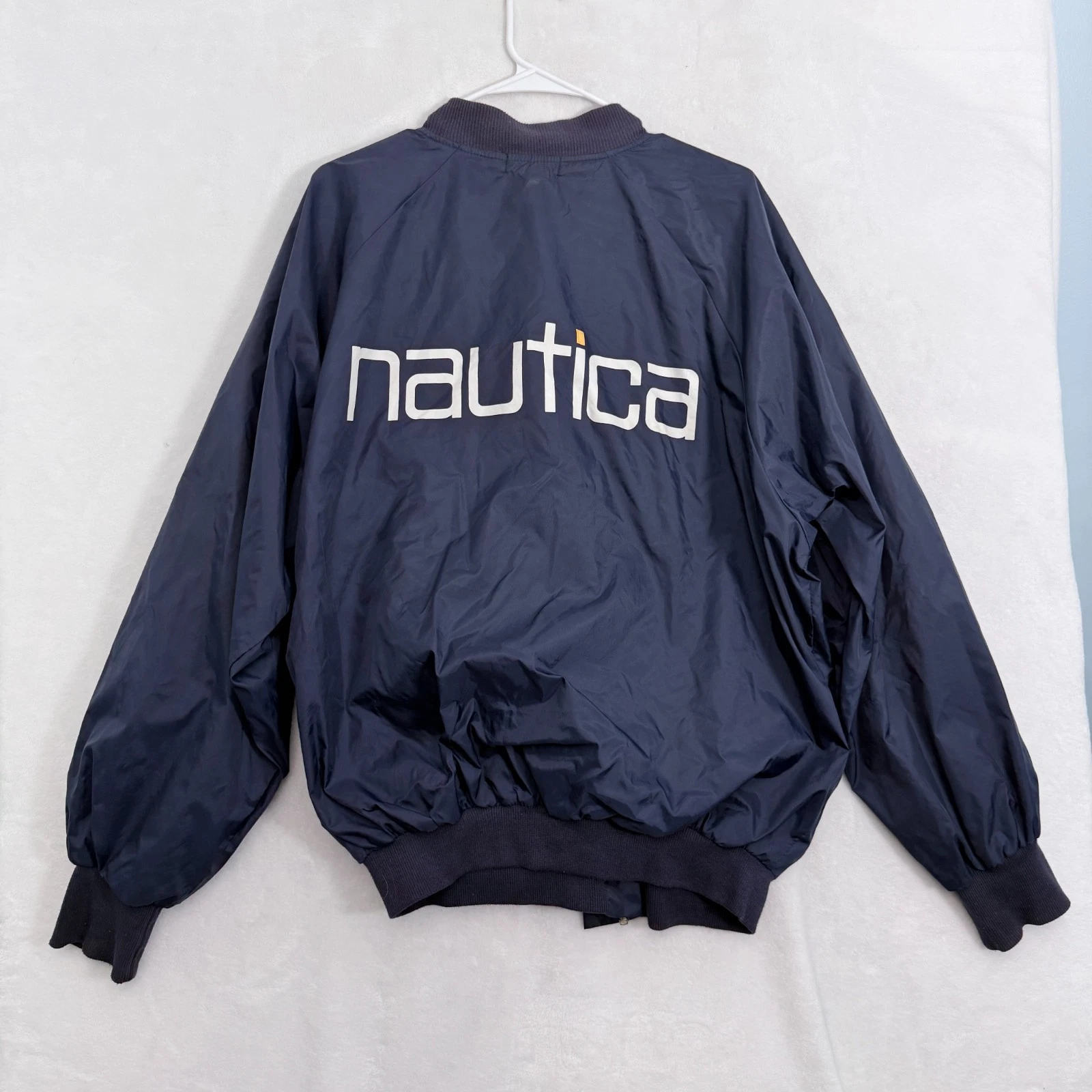 Vintage Nautica Windbreaker Jacket Mens XL Blue Full Zip Bomber Lightweight