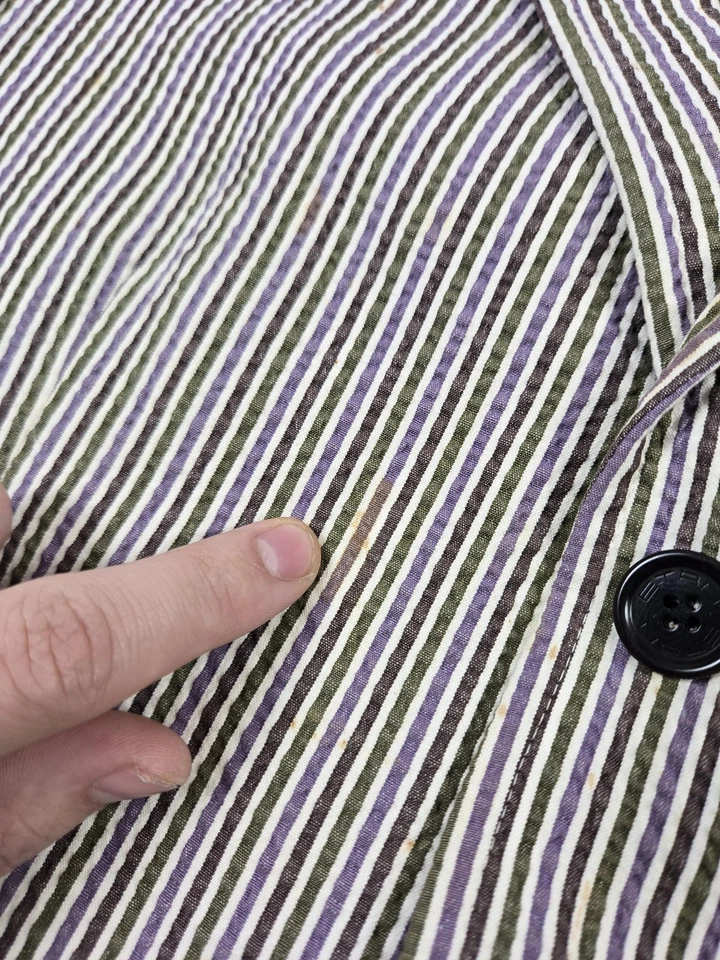 Blazer Etro Hombre 50 Verde Rayas Algodón Elástico Abrigo Deportivo Forrado Italia Seersucker Foto 3 de 4