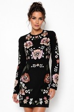 Needle & Thread Black Sequin Floral Crepe Min...