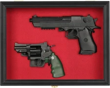 DisplayGifts Single or Double 2 Pistol Handgun Revolver Gun Display Shadow Box