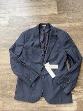 Calvin Klein Mens Slim fit Suit Jacket Blazer Side Large Navy Solid