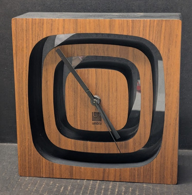 Rare Matt Carr Design Umbra Wood/Plexiglass Floating Desk or Mantle Clock 7.75''