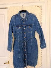 GAP Blue Denim Shirt Dress Collared Long Sleeve Button Belted Pockets XL