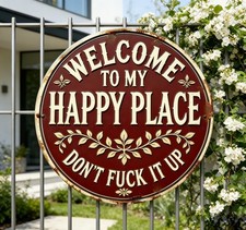 Welcome to My Happy Place Metal Sign Rustic Patio Garden Decor Gift