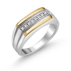 Men's 925 Sterling Silver and 10K Yellow Gold White Lab Grown Diamond Ring For