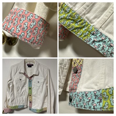Vineyard Vines Stretch Cotton Blend Denim Jacket Pelican And Seahorse Trim~ sz L