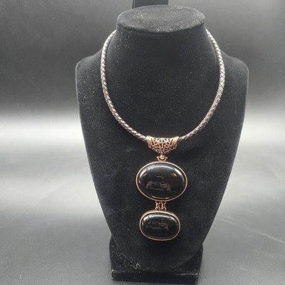 Bijou Brigitte Braided Leather Agate Choker Adjustable Medallion Witchy Goth  