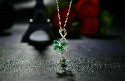 Oval Cut Simulated Emerald Charm Pendant 14K Yellow Gold Plated Free Cable Chain