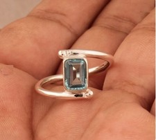 Aquamarine Cut Blue Topaz Ring: Handmade 925 Sterling Silver Ring All Size R 495
