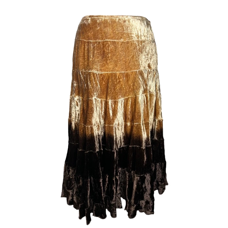 Falda Marciano Terciopelo XS Dorado Marrón Ombre Niveles Capricho Boho Fairycore Midi Foto 2 de 4