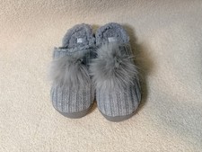 MUK LUKS Women's Silver SPARKLE Scuff Slipper Large 9/10 Charsma Pom Pom NWOT