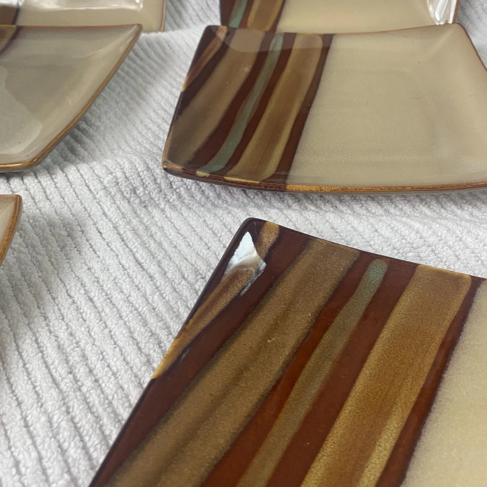 Juego de 4 platos cuadrados de ensalada de gres Sango Avanti marrón 4722 Foto 4 de 4