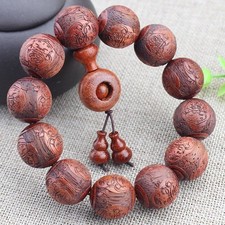 20mm 12 Buddha Prayer Beads Natural Wood Carving      Amulet Luck Bracelet Rosary